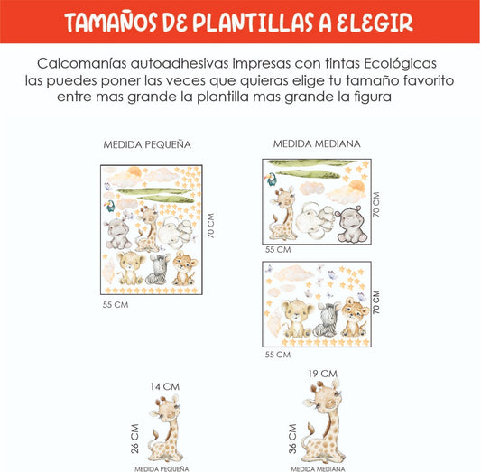 Vinilos decorativos Adhesivos infantiles de Pared nubes, León, pared para habitaciones de bebés animales (0080)