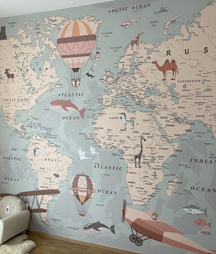 Papel para paredes Mapamundi beige