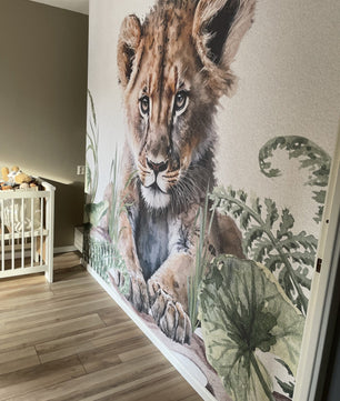 Papel para paredes León joven en la jungla