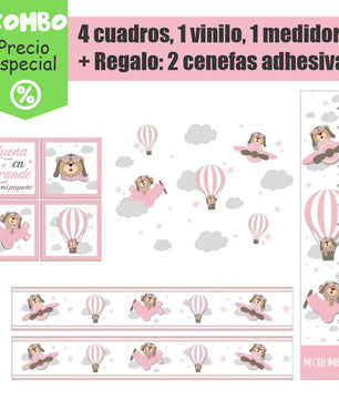 Combo de osito de peluche de aviador rosa