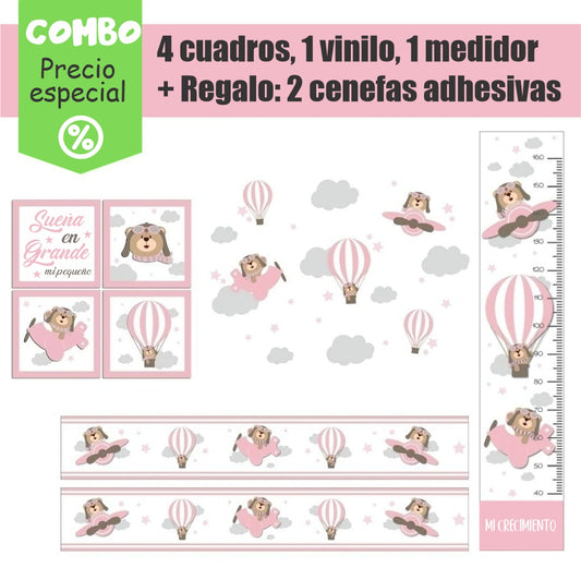 Combo de osito de peluche de aviador rosa
