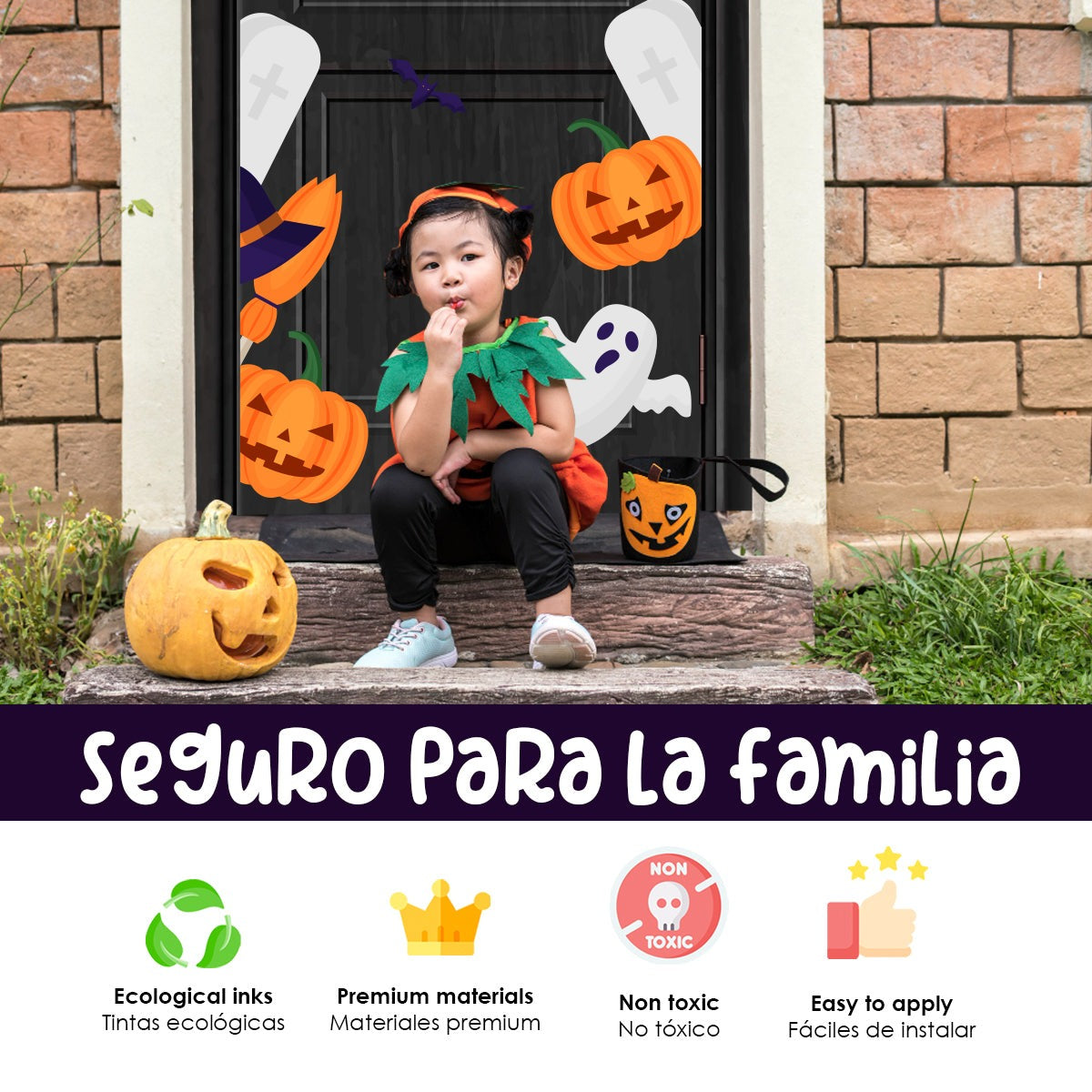 Vinilo para puerta Hallowen Noche de Brujas y fantasmas