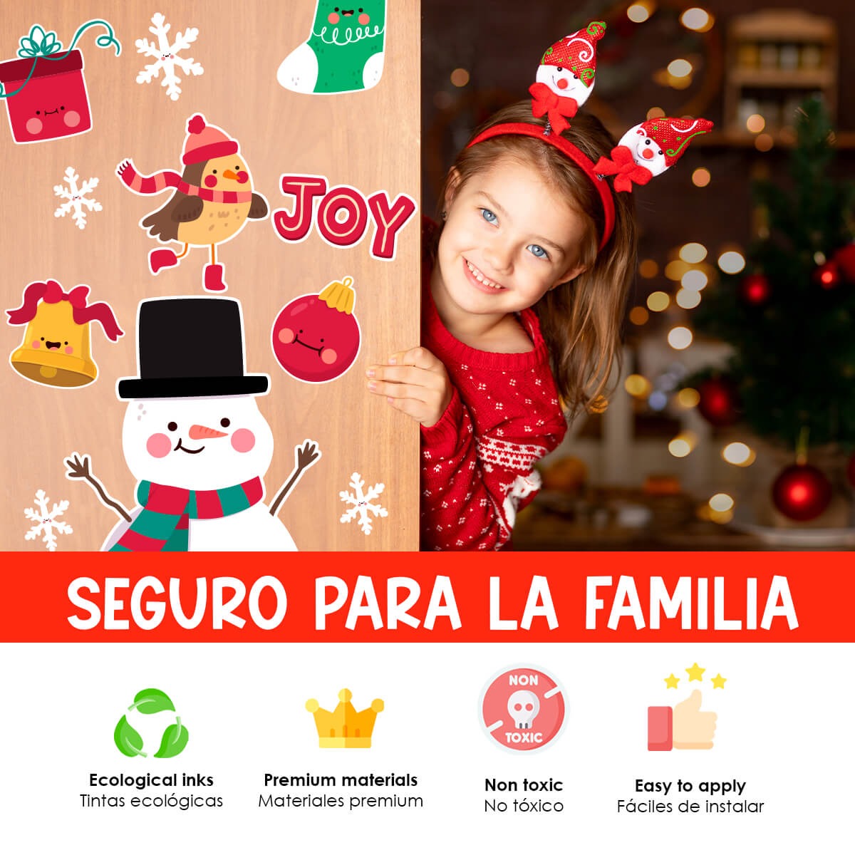 Vinilo para puerta Navidad   Nieve de alegría
