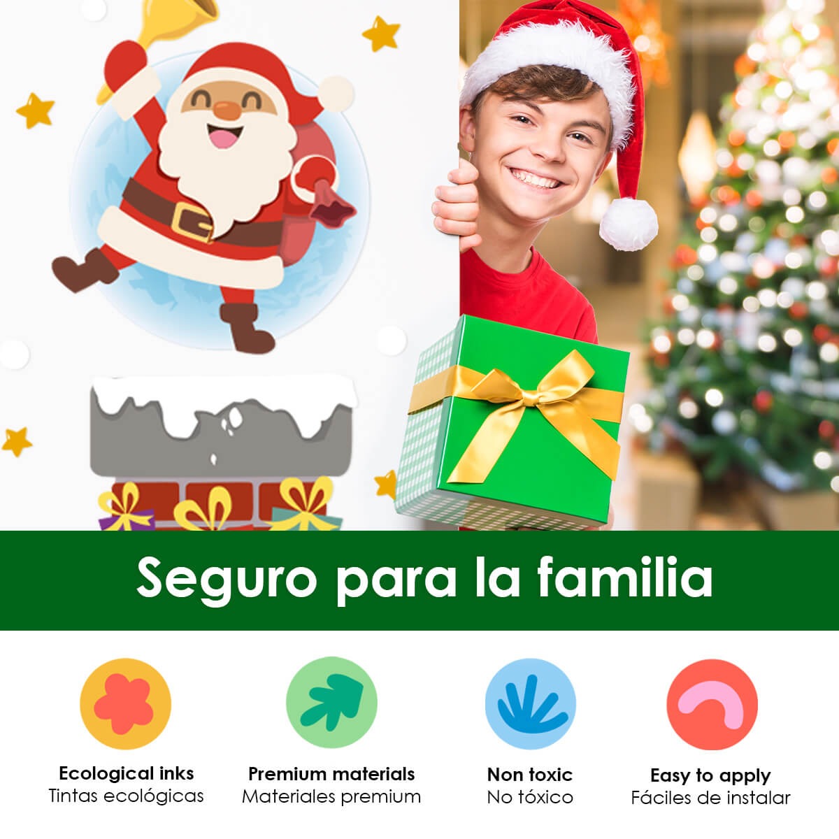 Vinilo para puerta Navidad Santa bajo la luna