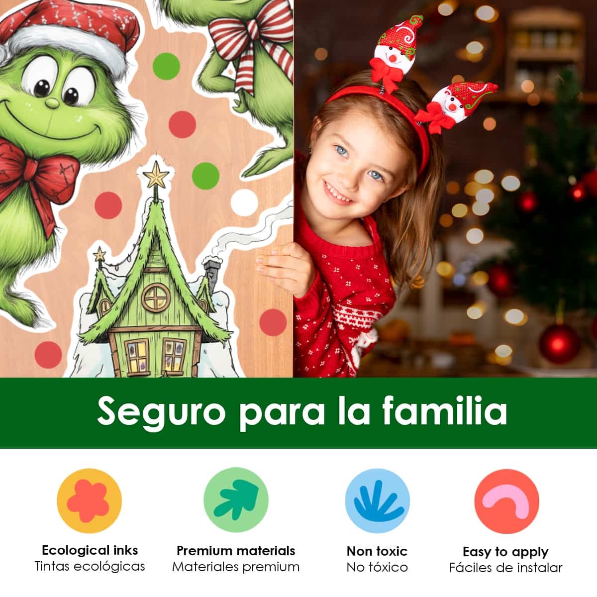 Vinilo para puerta Navidad Merry Grinchmas