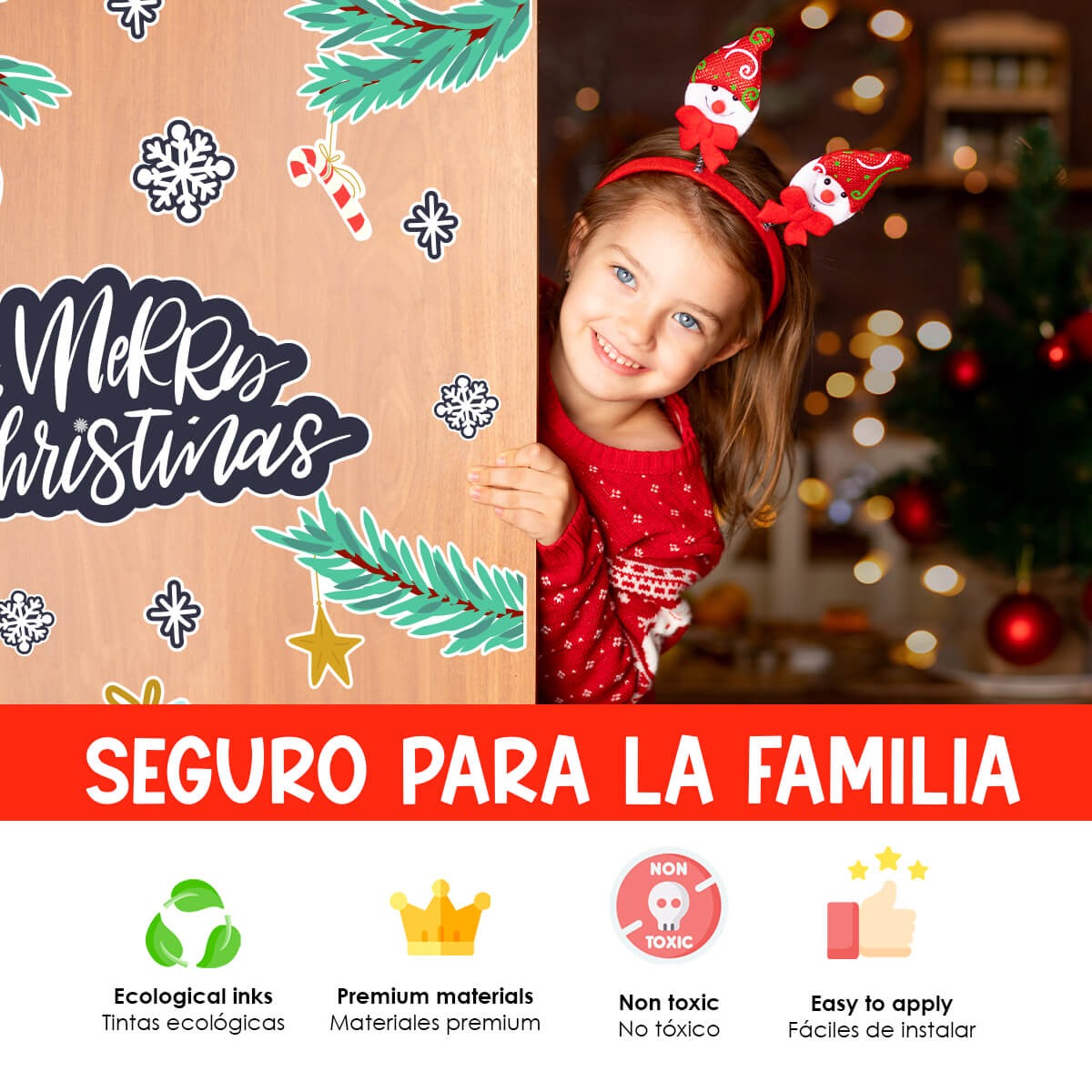 Vinilo para puerta Navidad Esferas mágicas navideñas