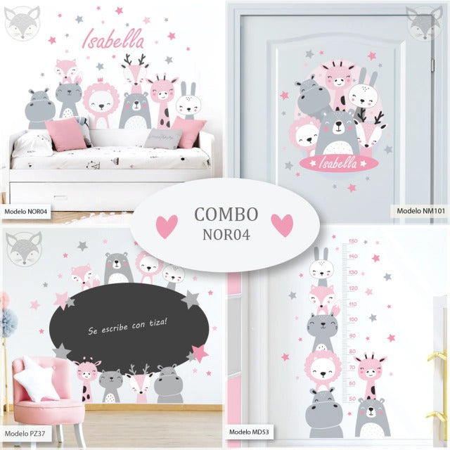 Combo de Vinilos decorativos Adhesivos Animales Rosada