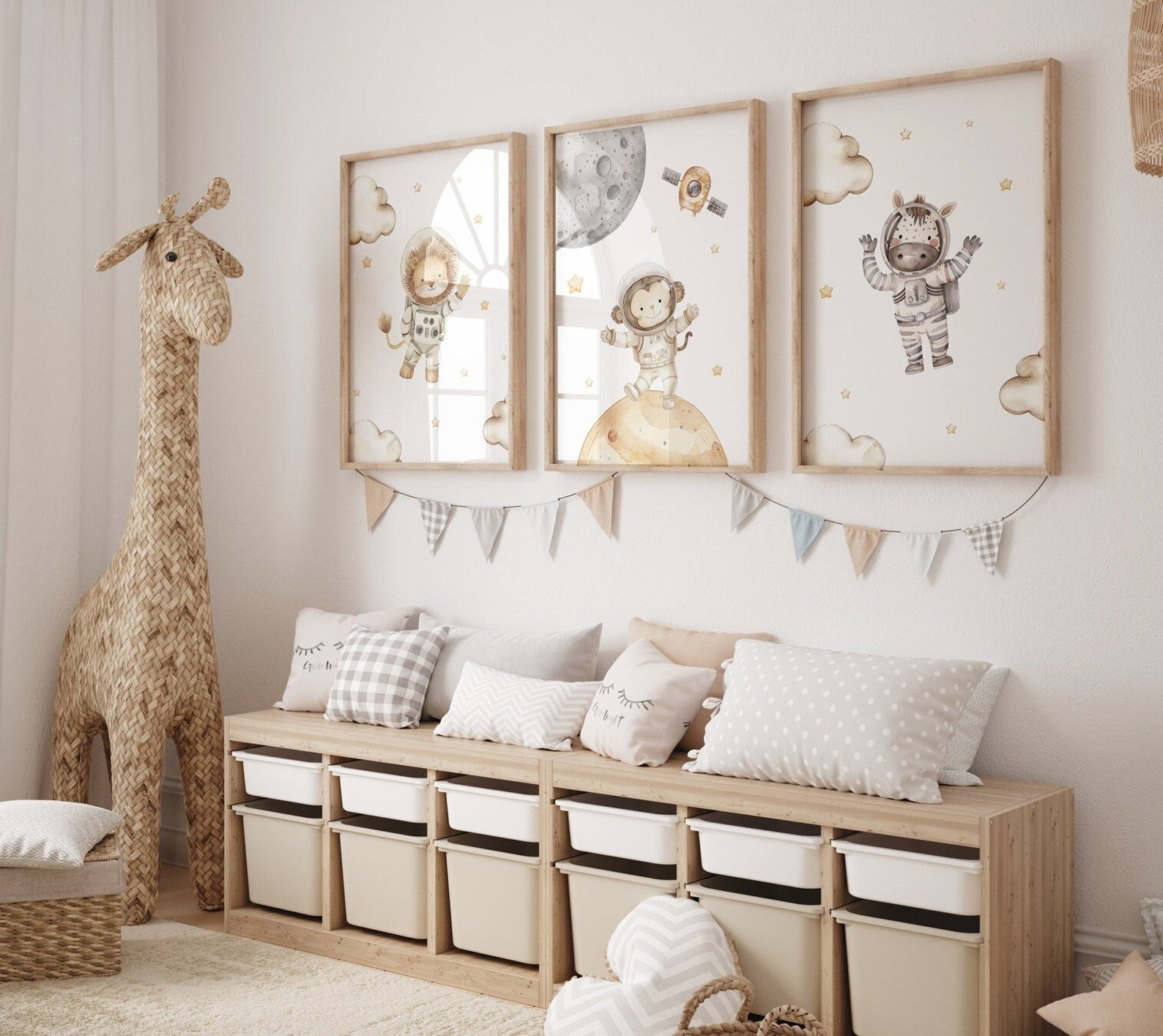 Cuadros Decorativos infantiles Modernos Astronautas animales en el espacio