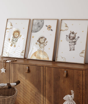 Cuadros Decorativos infantiles Modernos Astronautas animales en el espacio