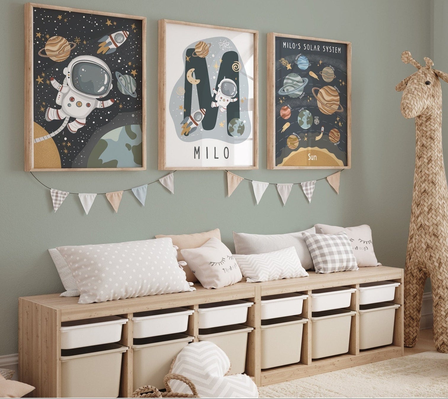 Cuadros Decorativos infantiles Modernos Astronautas sistema solar con nombre