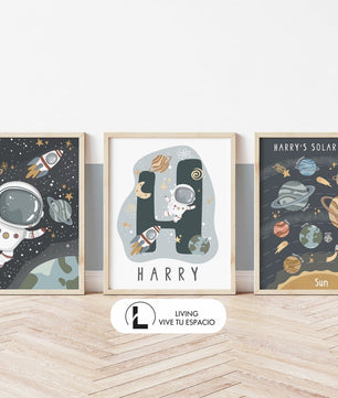 Cuadros Decorativos infantiles Modernos Astronautas sistema solar con nombre