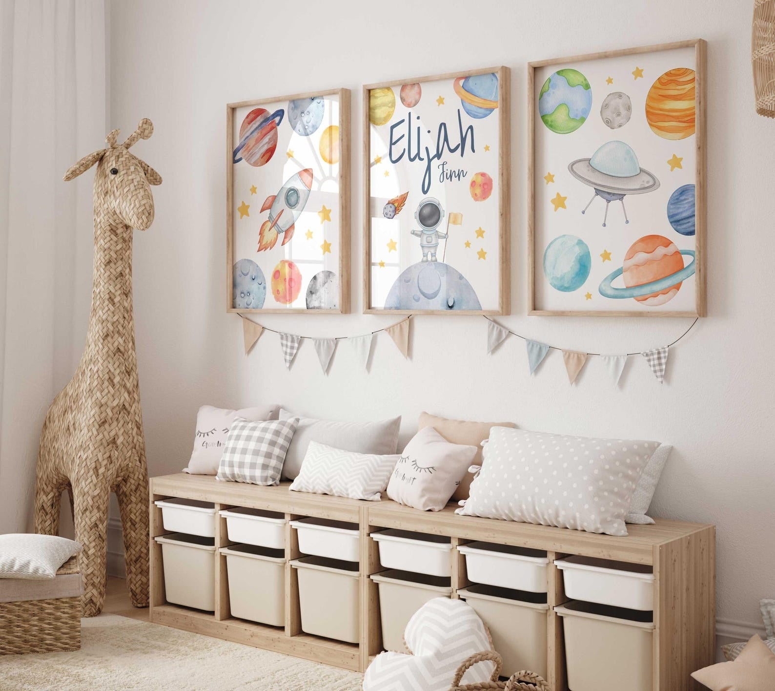 Cuadros Decorativos infantiles Modernos Astronautas Galaxia con nombre