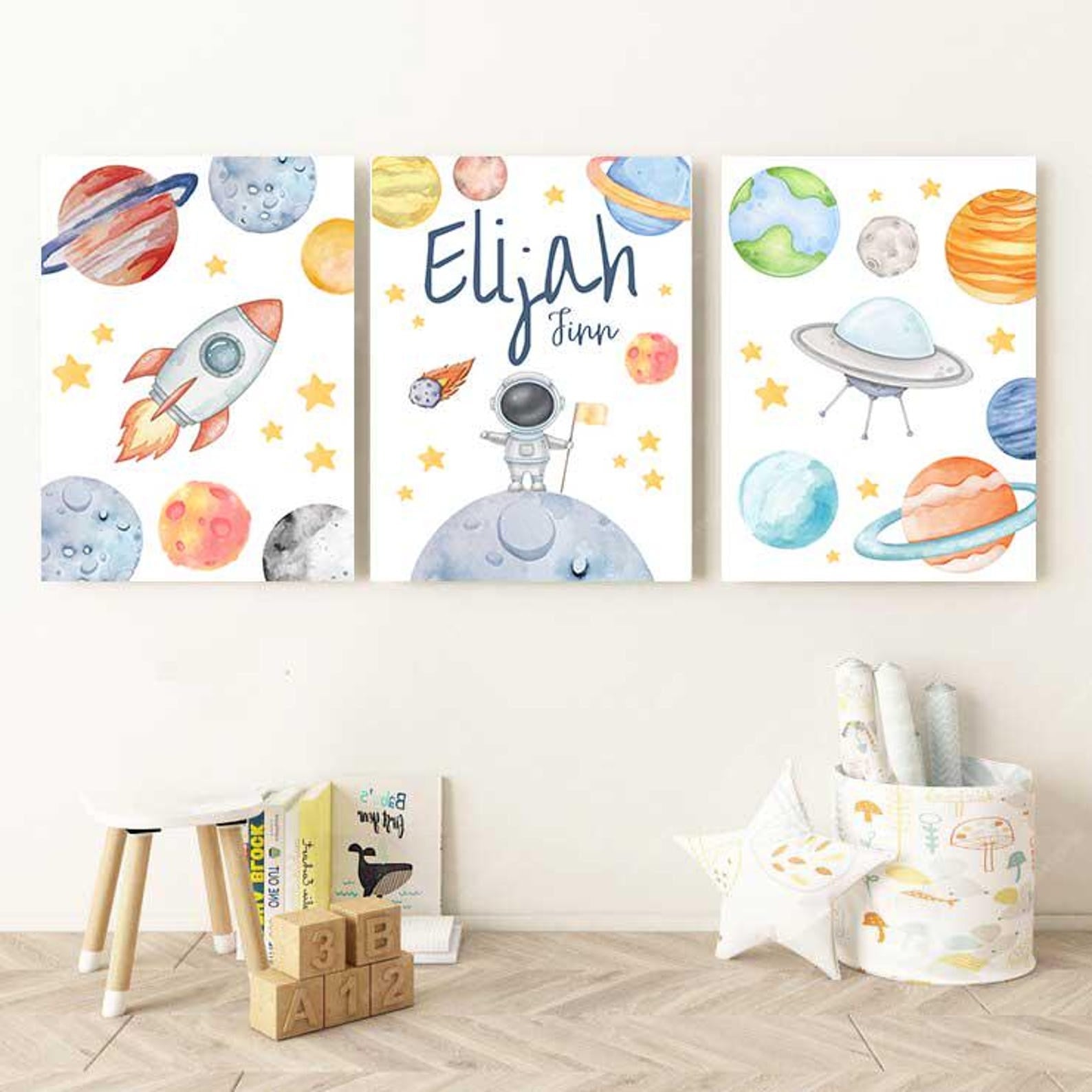Cuadros Decorativos infantiles Modernos Astronautas Galaxia con nombre