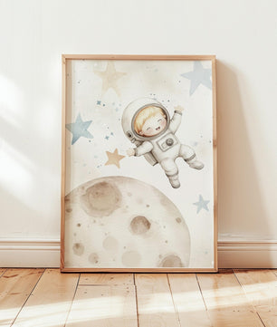 Cuadros Decorativos infantiles Modernos Astronautas Galaxia, cohete y nombre