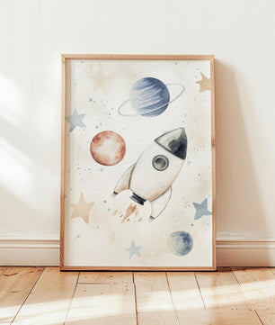 Cuadros Decorativos infantiles Modernos Astronautas Galaxia, cohete y nombre