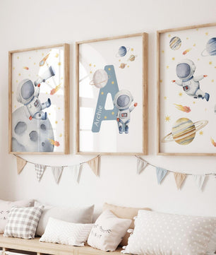 Cuadros Decorativos infantiles Modernos Astronautas con nombre en el espacio