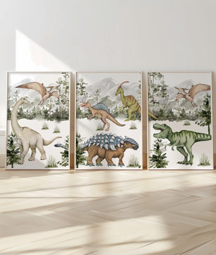 Cuadros Decorativos infantiles Modernos Dinosaurios acuarelas habitad