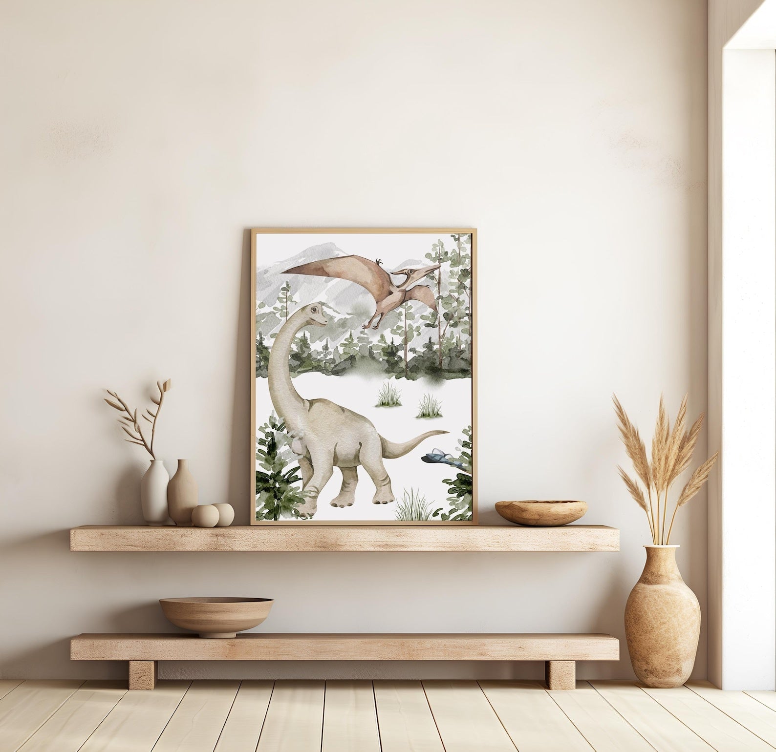 Cuadros Decorativos infantiles Modernos Dinosaurios acuarelas habitad