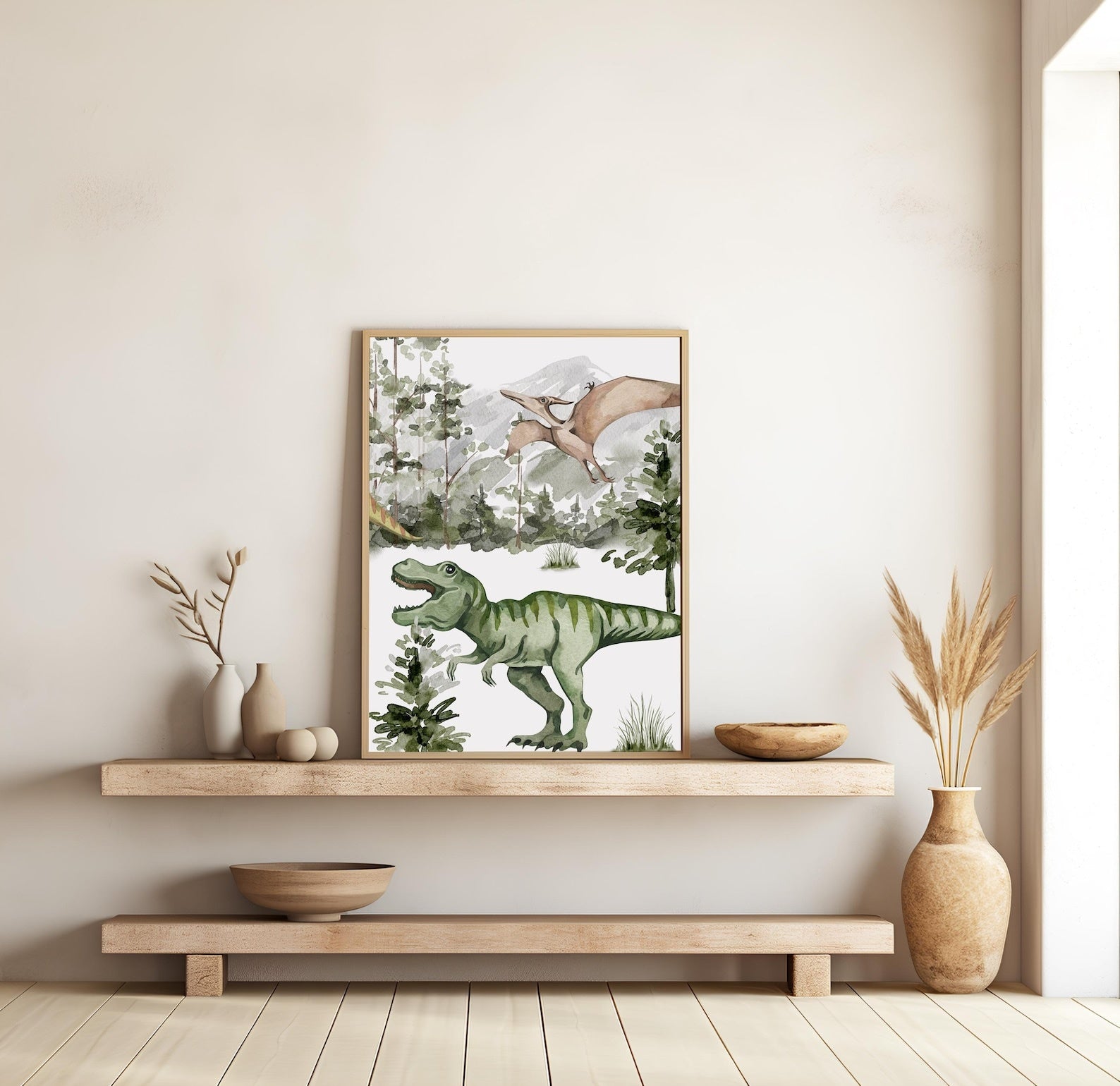 Cuadros Decorativos infantiles Modernos Dinosaurios acuarelas habitad