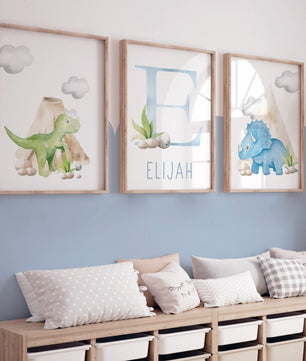 Cuadros Decorativos infantiles Modernos Dinosaurios acuarela con nombre