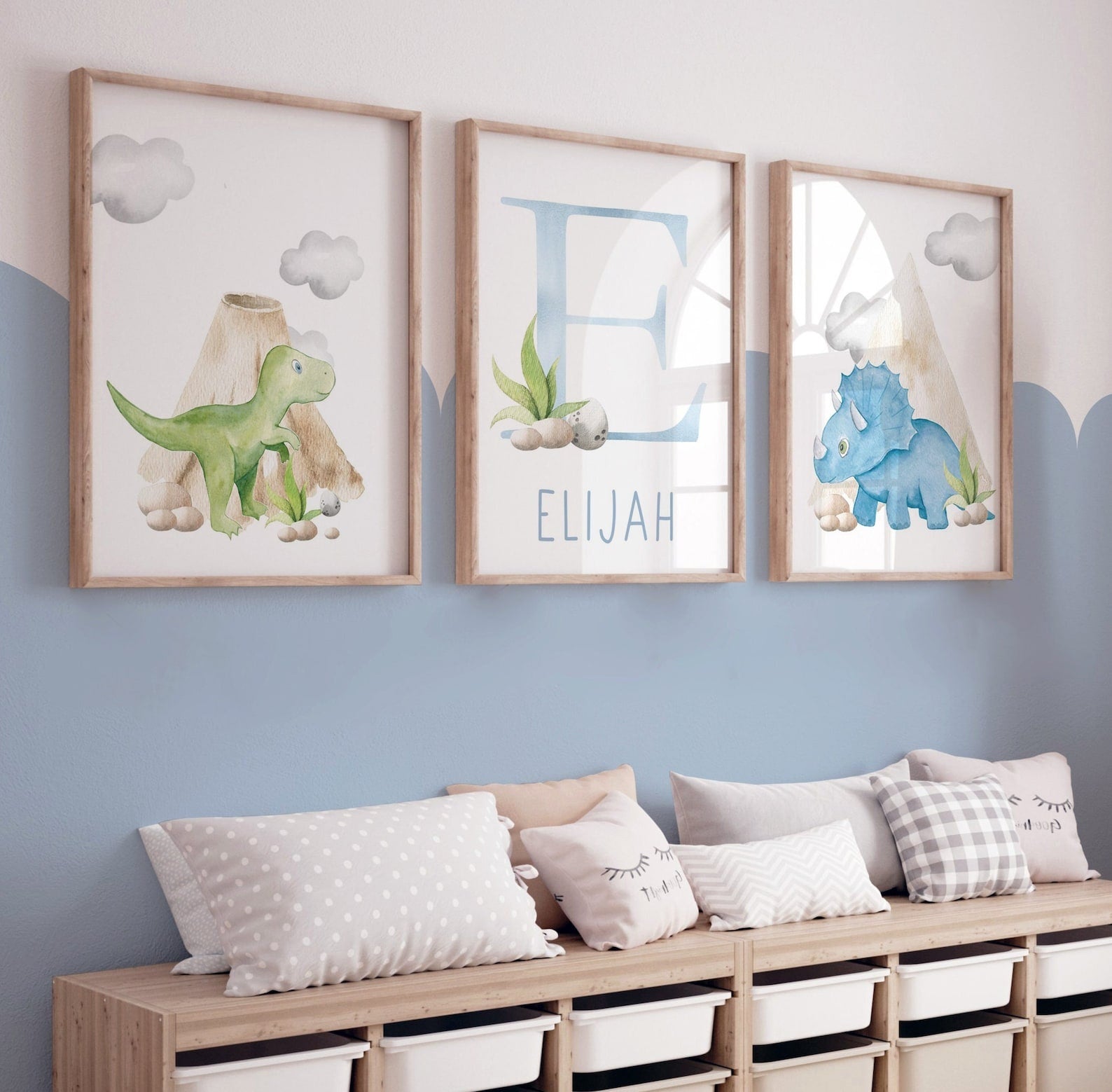 Cuadros Decorativos infantiles Modernos Dinosaurios acuarela con nombre