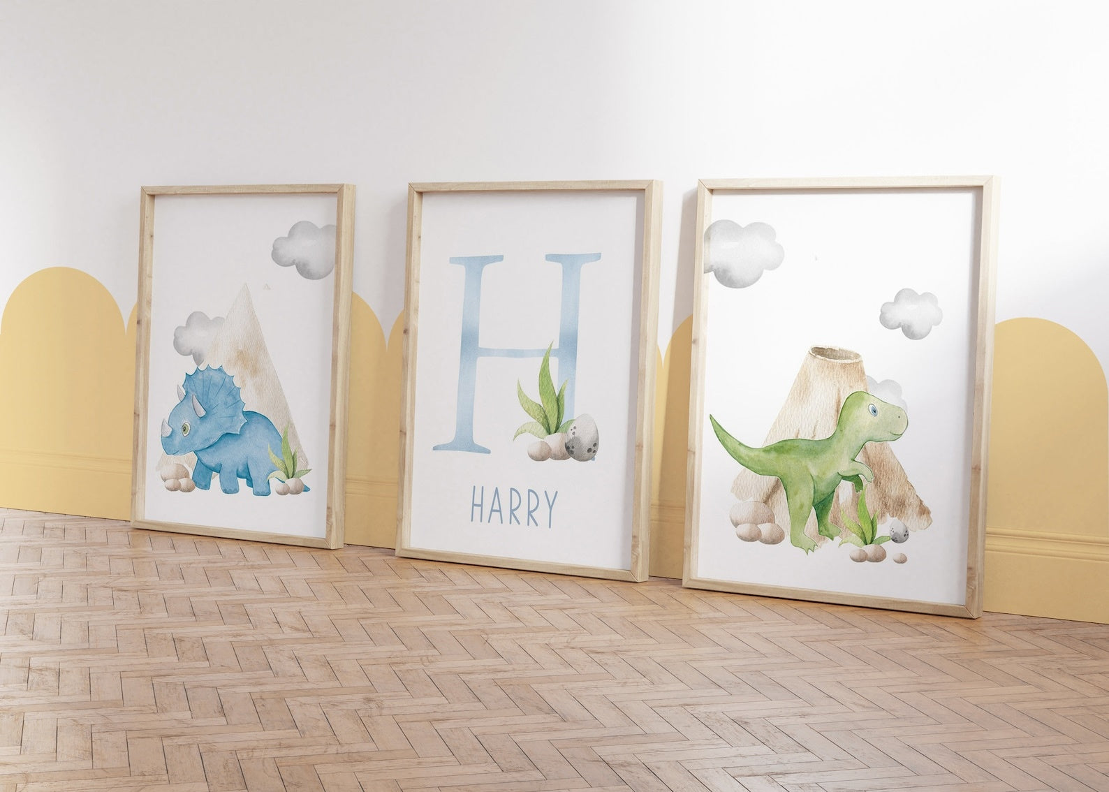 Cuadros Decorativos infantiles Modernos Dinosaurios acuarela con nombre