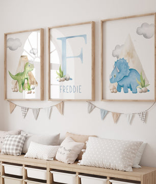 Cuadros Decorativos infantiles Modernos Dinosaurios acuarela con nombre
