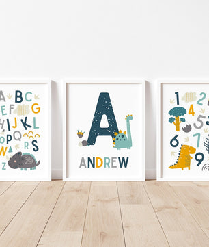 Cuadros Decorativos infantiles Modernos Dinosaurios Numeros y abcedario y nombre