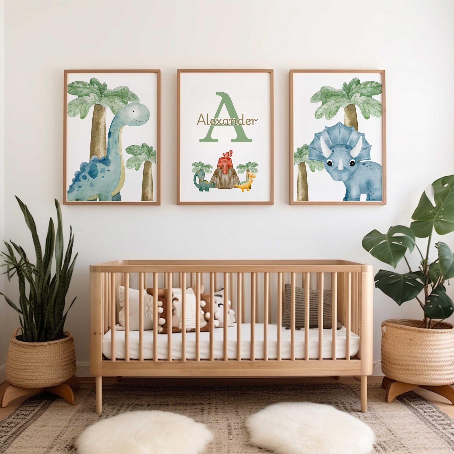 Cuadros Decorativos infantiles Modernos Dinosaurios en acuarela con nombre