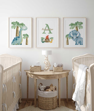 Cuadros Decorativos infantiles Modernos Dinosaurios en acuarela con nombre