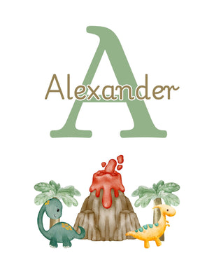 Cuadros Decorativos infantiles Modernos Dinosaurios en acuarela con nombre