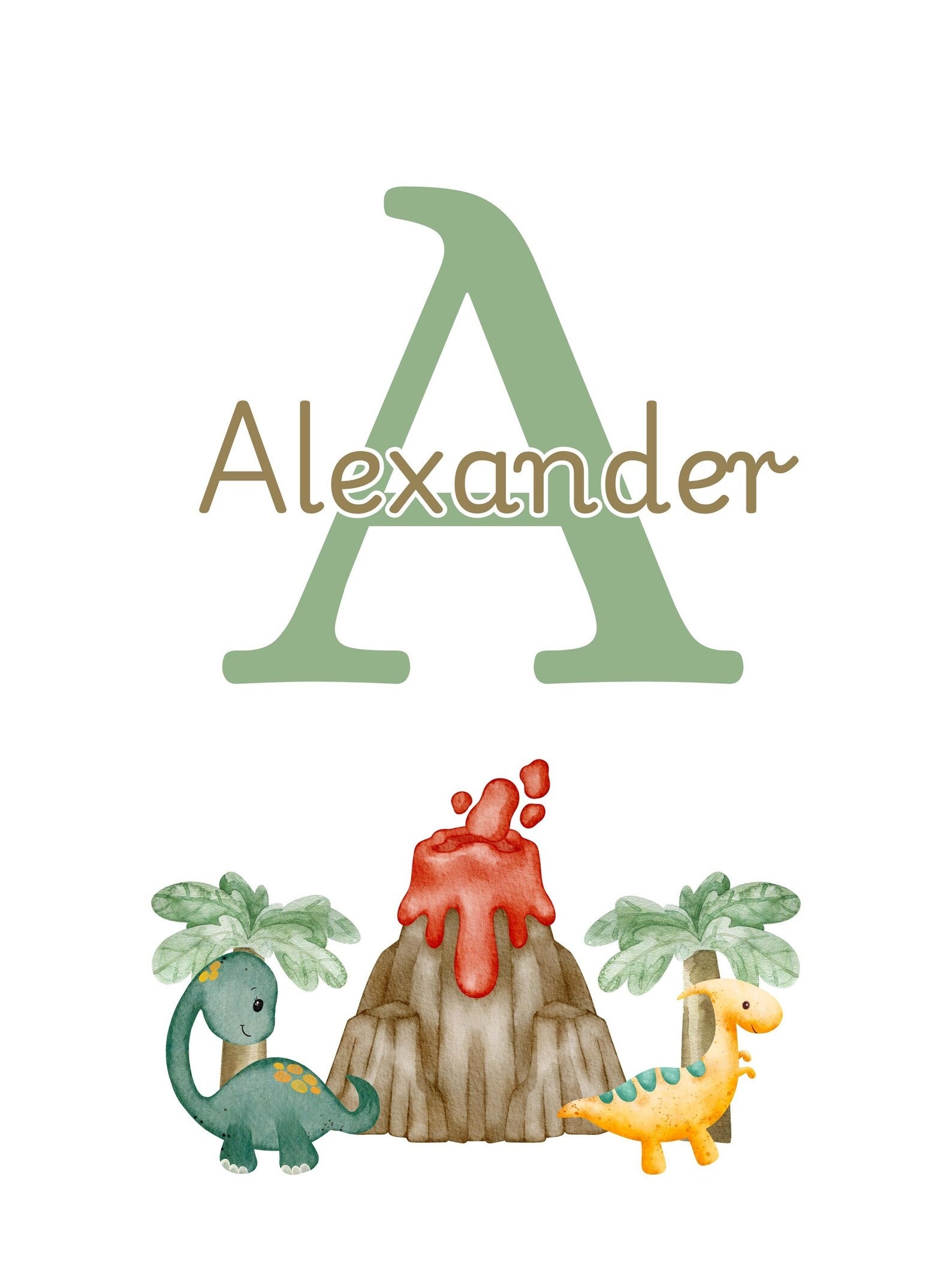 Cuadros Decorativos infantiles Modernos Dinosaurios en acuarela con nombre