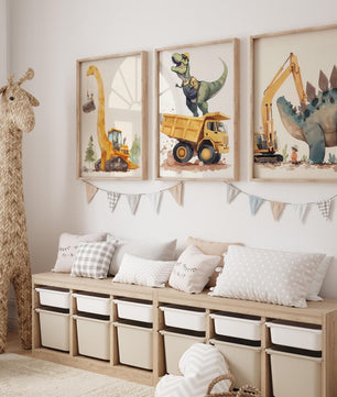 Cuadros Decorativos infantiles Modernos Dinosaurios constructores