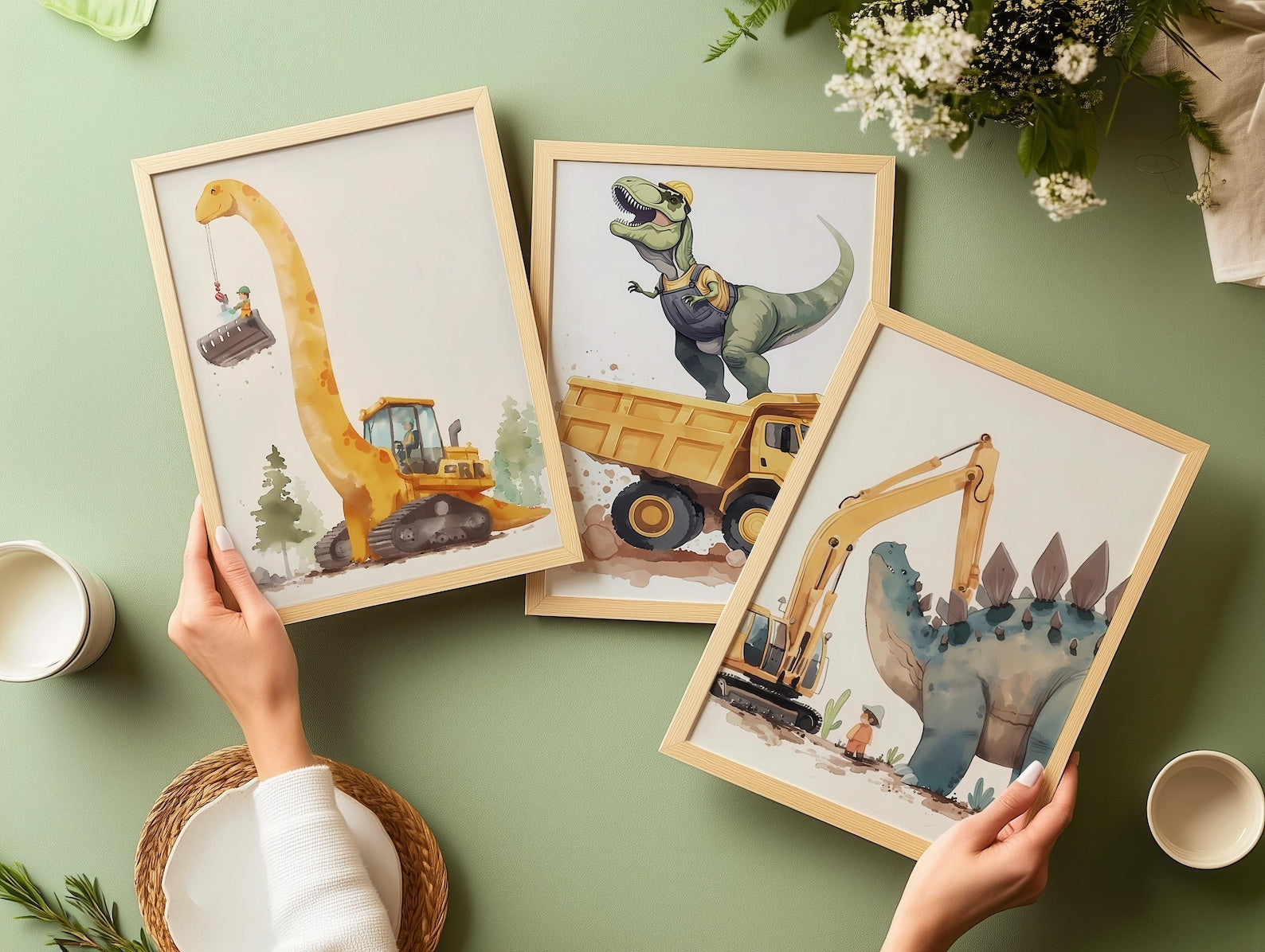 Cuadros Decorativos infantiles Modernos Dinosaurios constructores