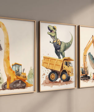 Cuadros Decorativos infantiles Modernos Dinosaurios constructores