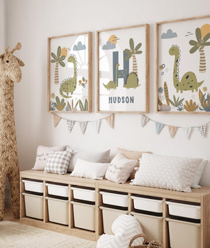 Cuadros Decorativos infantiles Modernos Dinosaurios dibujo con nombre