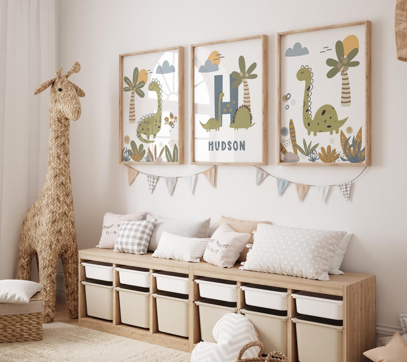 Cuadros Decorativos infantiles Modernos Dinosaurios dibujo con nombre