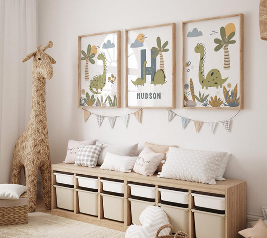 Cuadros Decorativos infantiles Modernos Dinosaurios dibujo con nombre