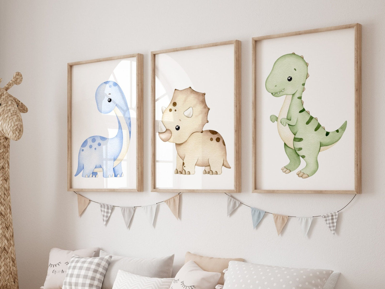 Cuadros Decorativos infantiles Modernos Dinosaurios tiernos en acuarela