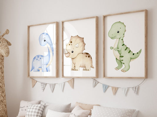 Cuadros Decorativos infantiles Modernos Dinosaurios tiernos en acuarela