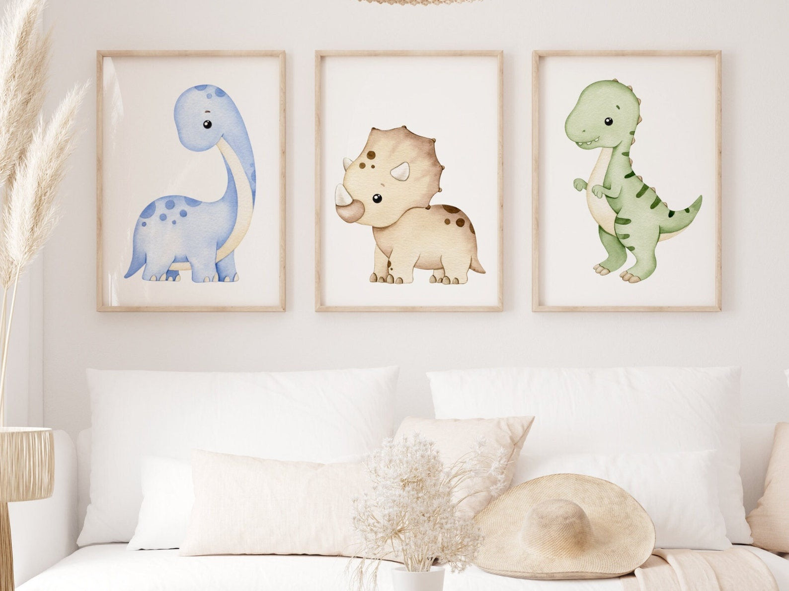 Cuadros Decorativos infantiles Modernos Dinosaurios tiernos en acuarela