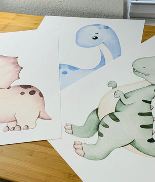 Cuadros Decorativos infantiles Modernos Dinosaurios tiernos en acuarela