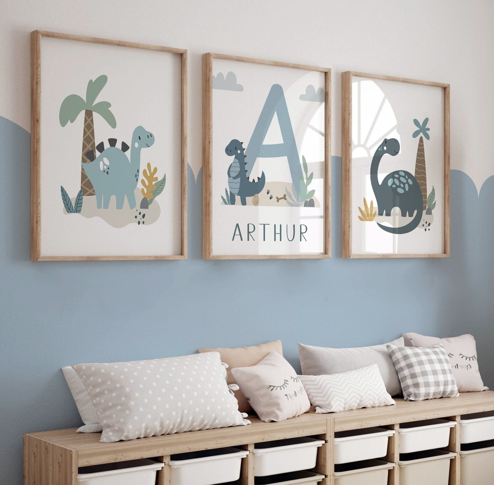 Cuadros Decorativos infantiles Modernos Dinosaurios dibujo con nombre personalizado