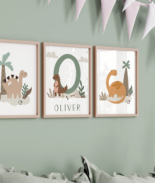 Cuadros Decorativos infantiles Modernos Dinosaurios dibujo con nombre personalizado