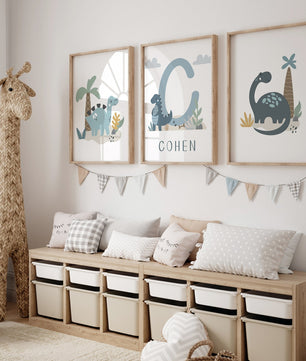 Cuadros Decorativos infantiles Modernos Dinosaurios dibujo con nombre personalizado