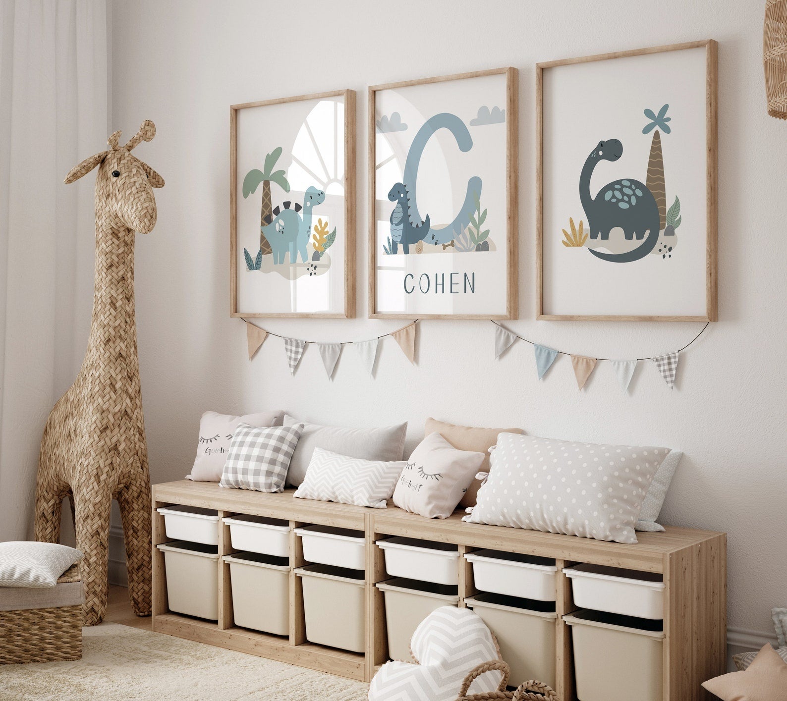 Cuadros Decorativos infantiles Modernos Dinosaurios dibujo con nombre personalizado