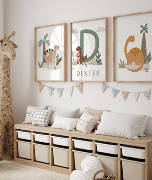 Cuadros Decorativos infantiles Modernos Dinosaurios dibujo con nombre personalizado