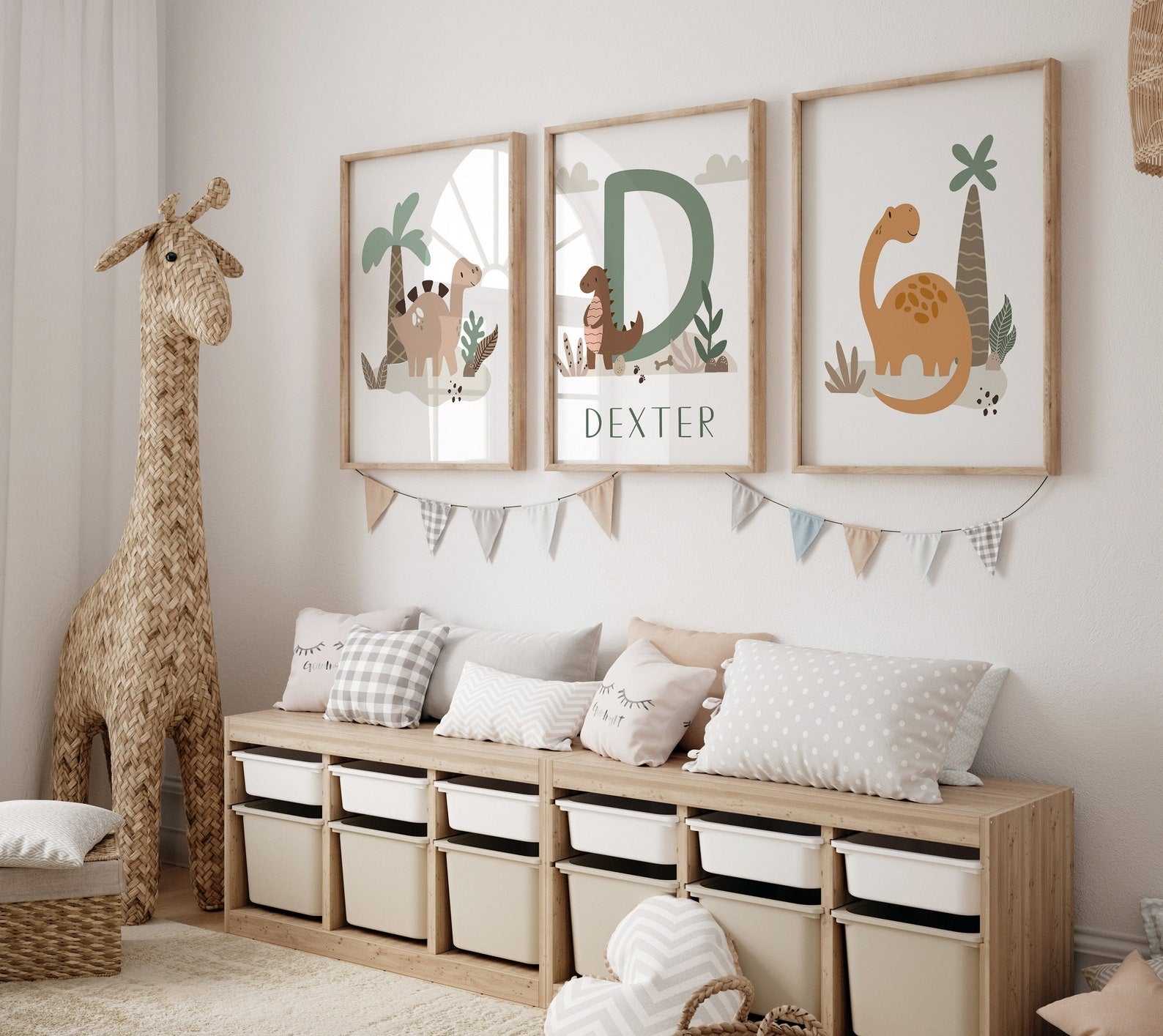 Cuadros Decorativos infantiles Modernos Dinosaurios dibujo con nombre personalizado