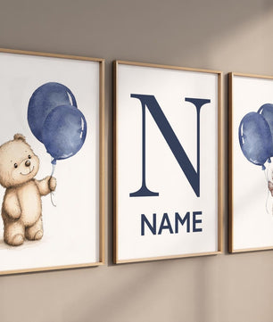 Cuadros Decorativos infantiles Modernos osos y conejo con globo azul