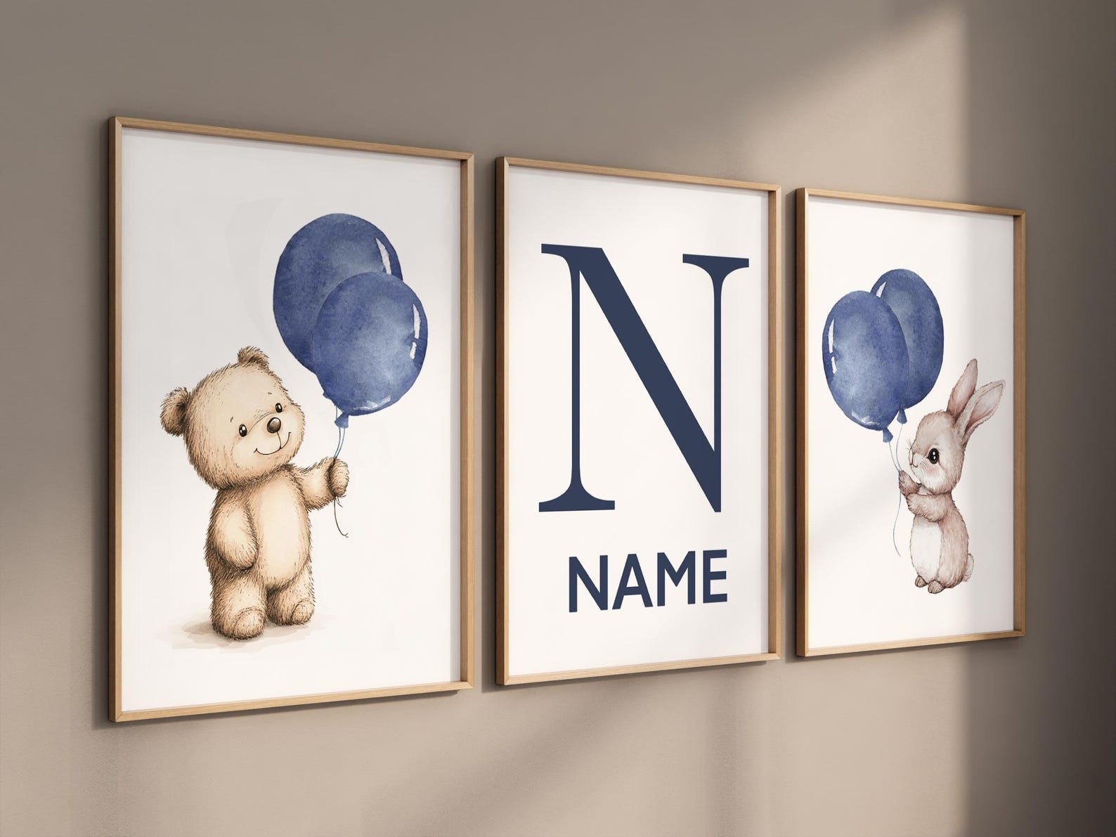 Cuadros Decorativos infantiles Modernos osos y conejo con globo azul
